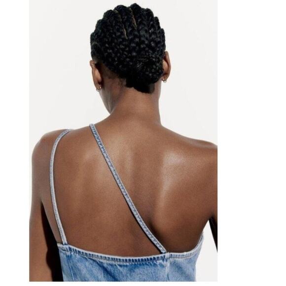 ZARA ASYMMETRIC DENIM MIDI DRESS BLUE Size Extra Small XS - Picture 7 of 11